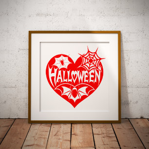 Halloween Hart, Rode Hartvorm, Spinnenweb Foto Afdruk