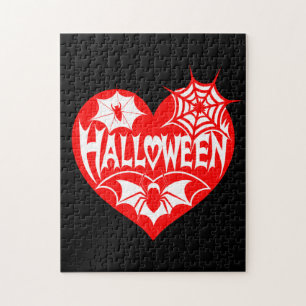 Halloween Hart, Rode Hartvorm, Spinnenweb Legpuzzel