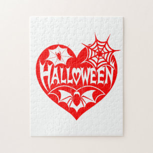 Halloween Hart, Rode Hartvorm, Spinnenweb Legpuzzel