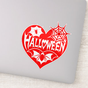 Halloween Hart, Rode Hartvorm, Spinnenweb Sticker