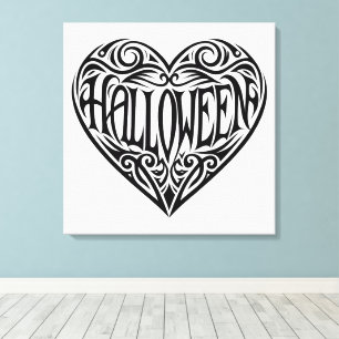 Halloween Hart, Zwart Hart, Vakantie Canvas Afdruk