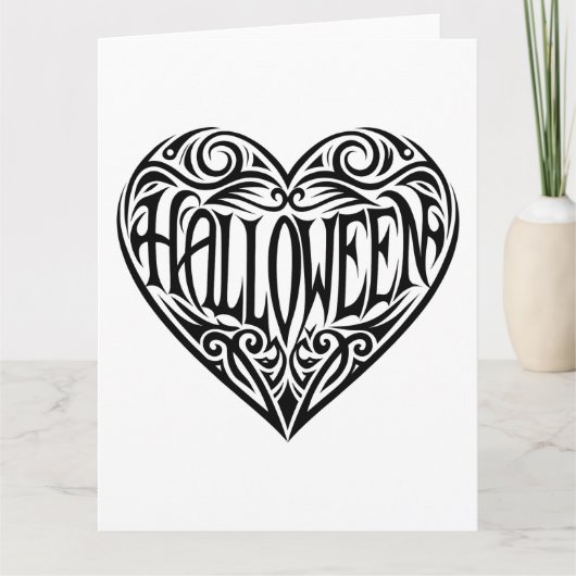 Halloween Hart, Zwart Hart, Vakantie Kaart (Voorkant)