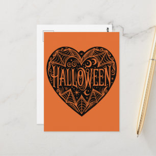 Halloween Hart, Zwarte Hartvorm, Feestdag Briefkaart