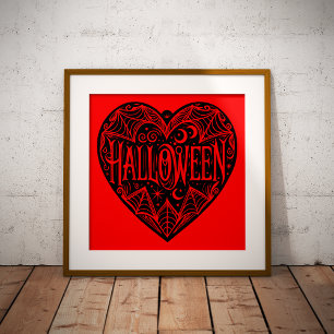 Halloween Hart, Zwarte Hartvorm, Feestdag Foto Afdruk