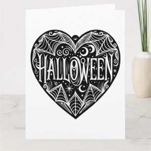Halloween Hart, Zwarte Hartvorm, Feestdag Kaart