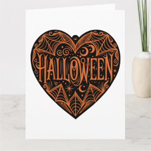 Halloween Hart, Zwarte Hartvorm, Feestdag Kaart