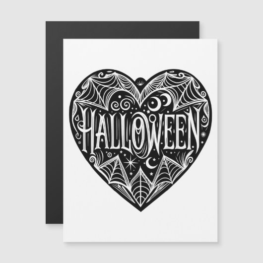 Halloween Hart, Zwarte Hartvorm, Feestdag Magnetische Uitnodiging (Voorkant / Achterkant)