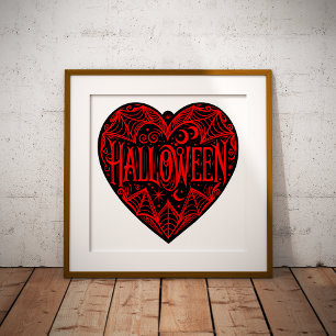 Halloween Hart, Zwarte Hartvorm, Feestdag Poster