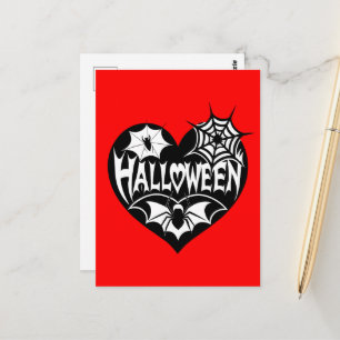 Halloween Hart, Zwarte Hartvorm, Spinnenweb Briefkaart