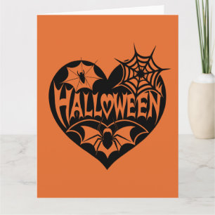 Halloween Hart, Zwarte Hartvorm, Spinnenweb Kaart