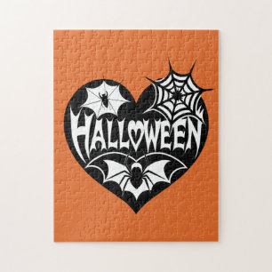Halloween Hart, Zwarte Hartvorm, Spinnenweb Legpuzzel