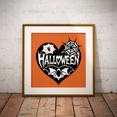 Halloween Hart, Zwarte Hartvorm, Spinnenweb Poster