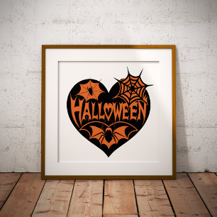 Halloween Hart, Zwarte Hartvorm, Spinnenweb Poster