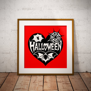 Halloween Hart, Zwarte Hartvorm, Spinnenweb Poster