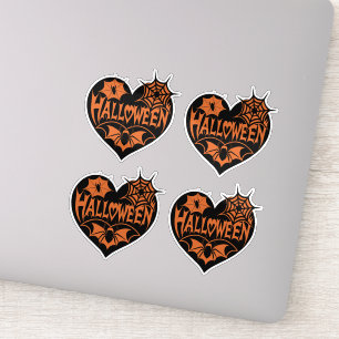 Halloween Hart, Zwarte Hartvorm, Spinnenweb Sticker