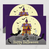 Halloween Hauned House Black Bat Full Moon Paars Kaart (Voorkant / Achterkant)