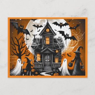 Halloween hauned house feestdagenkaart