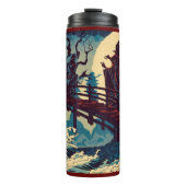 Halloween - Haunted Bridge Woodcut 1 Thermosbeker (Voorkant)