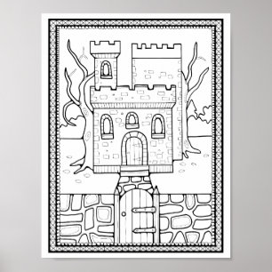 Halloween Haunted Castle Kleurplaat Art Poster