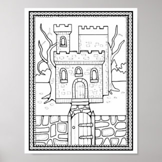 Halloween Haunted Castle Kleurplaat Art Poster