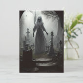 Halloween Haunted Graveyard Ghost Feestdagenkaart (Staand voorkant)