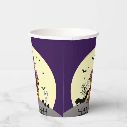 Halloween Haunted House Black Bat Full Moon Ghost Papieren Bekers (Rechts)