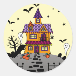 Halloween Haunted House Black Bat Full Moon Ghost Ronde Sticker