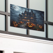 Halloween Haunted House en Jack-O-Lantern Spandoek (Buitenkant Gebouw)