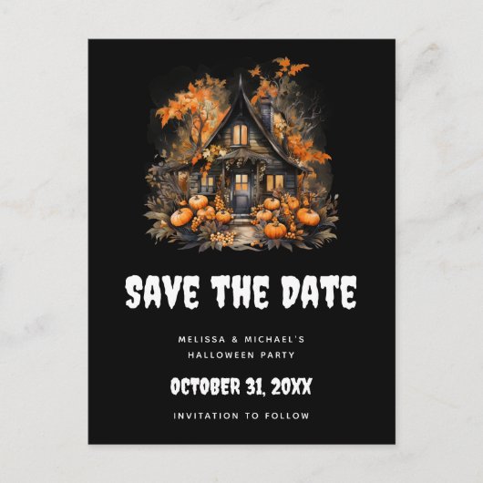 Halloween Haunted House en pompoenen Save the Date Uitnodiging Briefkaart (Voorkant)