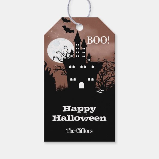 Halloween Haunted House Favor Gift Labels Cadeaulabel (Voorkant)
