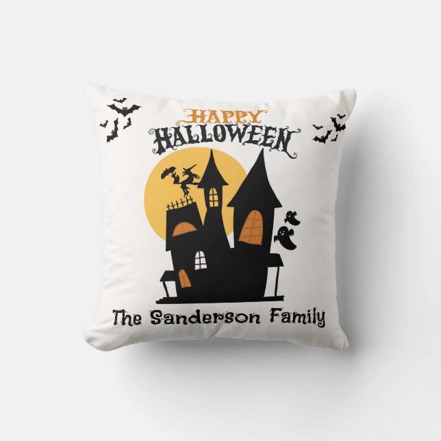 Halloween Haunted House Kussen (Voorkant)