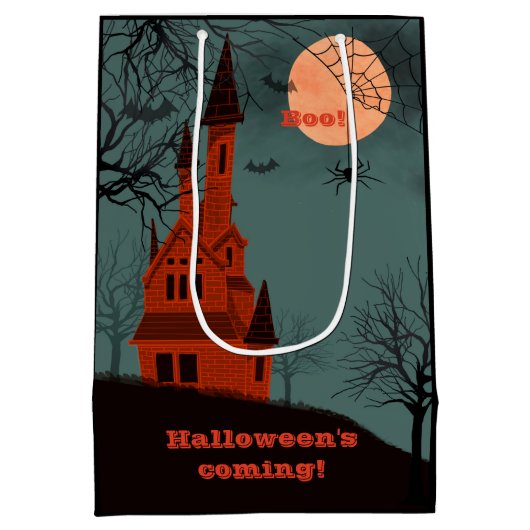 Halloween Haunted House Moon Spooky Fun Medium Cadeauzakje (Achterkant)