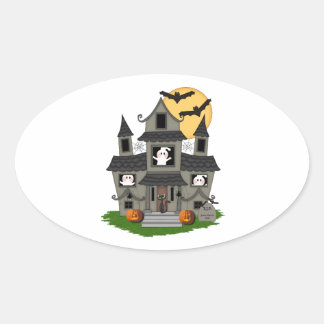 Halloween Haunted House Ovale Sticker