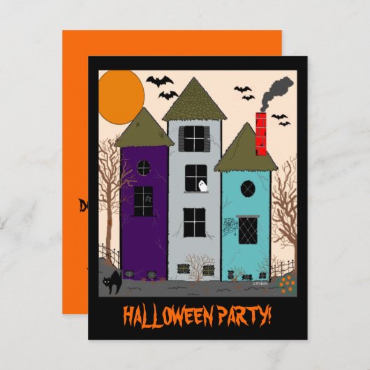 Halloween Haunted House Party Kaart (Voorkant / Achterkant)