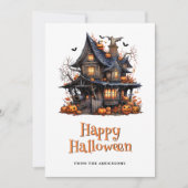 Halloween Haunted House Pumpkins Bats Ghost Feestdagenkaart (Voorkant)