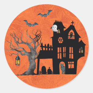 Halloween Haunted House Scene Ronde Sticker