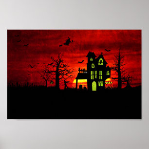 Halloween Haunted House Spooky Scary Witch Poster