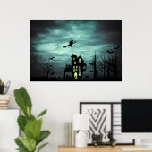 Halloween Haunted House Spooky Scary Witch Poster (Thuiskantoor)