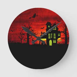 Halloween Haunted House Spooky Scary Witch Ronde Klok