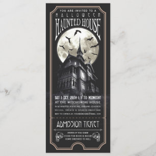 Halloween Haunted House Ticket Invitation Kaart