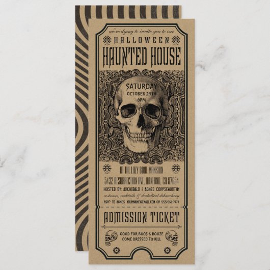 Halloween Haunted House Ticket Invitations Kraft Kaart (Voorkant / Achterkant)