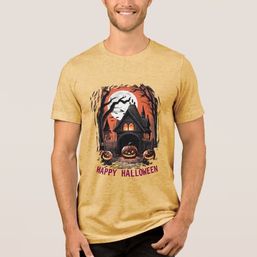 Halloween Haunted House Tri-Blend Shirt (Voorkant)
