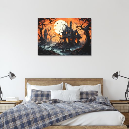 Halloween Haunted Manor bij Amber Dusk Canvas Afdruk (Insitu (Slaapkamer))