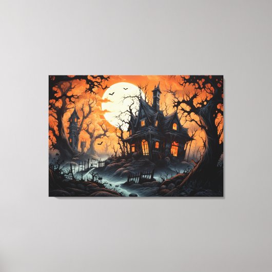 Halloween Haunted Manor bij Amber Dusk Canvas Afdruk (Voorkant)