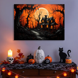 Halloween Haunted Manor bij Amber Dusk Canvas Afdruk