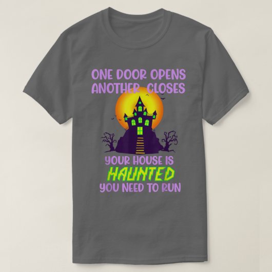 Halloween haunted run deuren open kaken t-shirt (Design voorkant)
