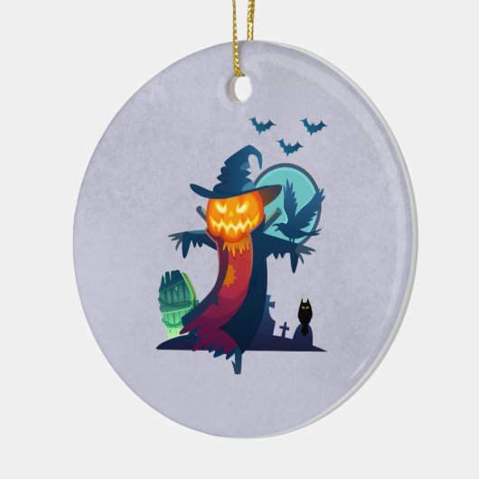 Halloween Haunted Scarecrow met vleermuizen en een Keramisch Ornament (Links)