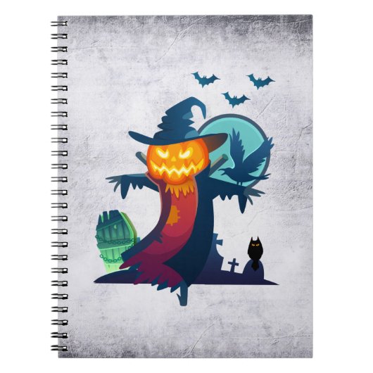 Halloween Haunted Scarecrow met vleermuizen en een Notitieboek (Voorkant)