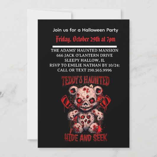 Halloween Haunted Teddy invitation (Devant)