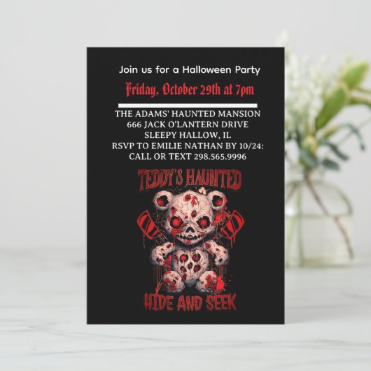 Halloween Haunted Teddy invitation (Debout devant)